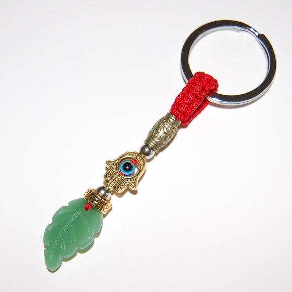 Jade keychain,Hamsa Hand Keychain,Good Wishes Gift - Picture 2 of 2